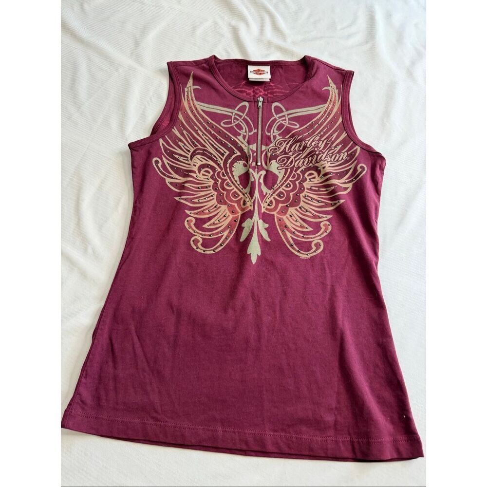 Harley Davidson Women’s Y2K Burgundy Wings Studded Tank Top Size Small